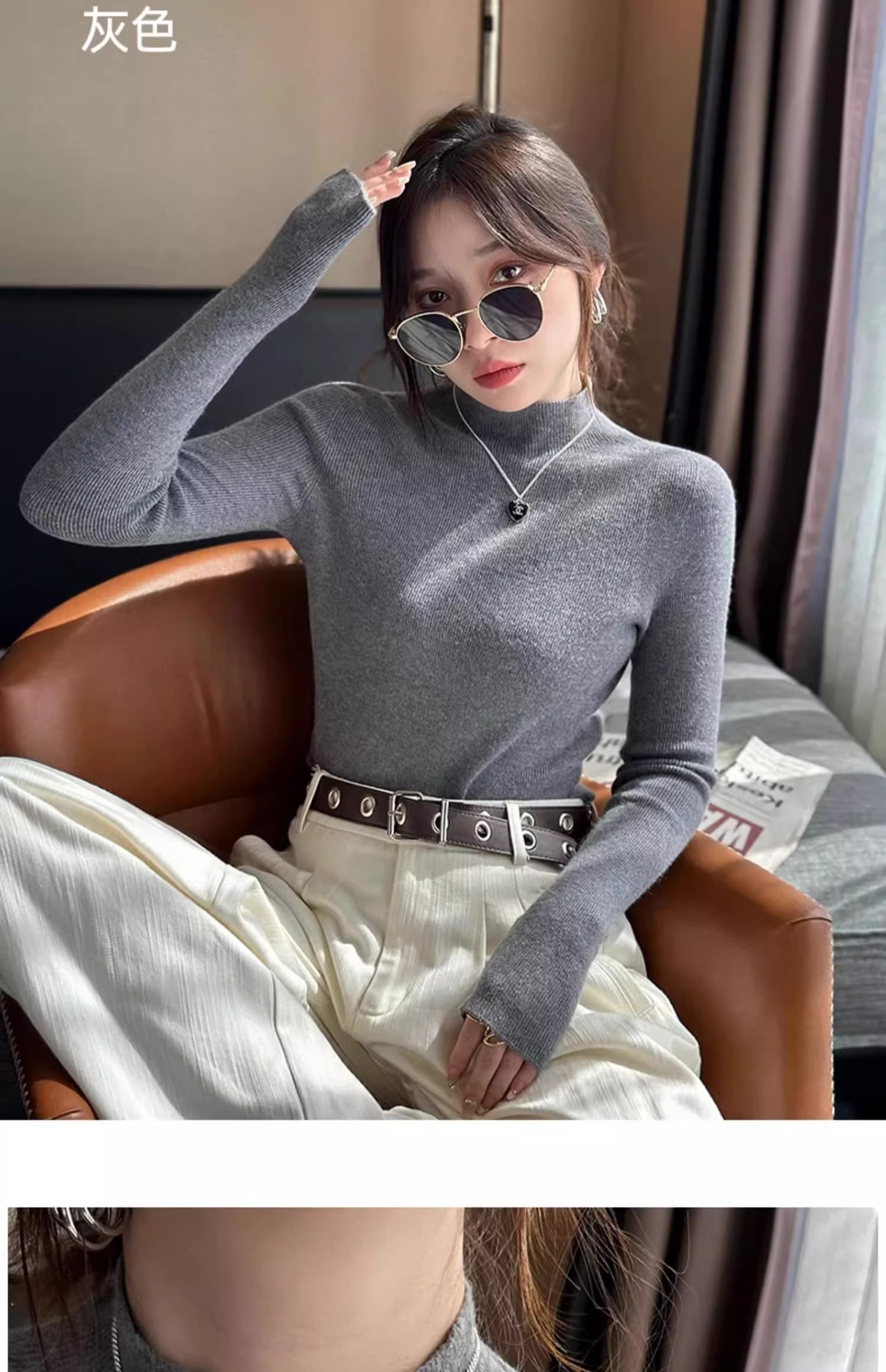 회색 기본 셔츠 여성 이른 가을 2025 새로운 검정색 니트 맨위 인사이드 가져 가라. 카디건 가을 겨울 반하이넥 스웨터 상세 이미지 7