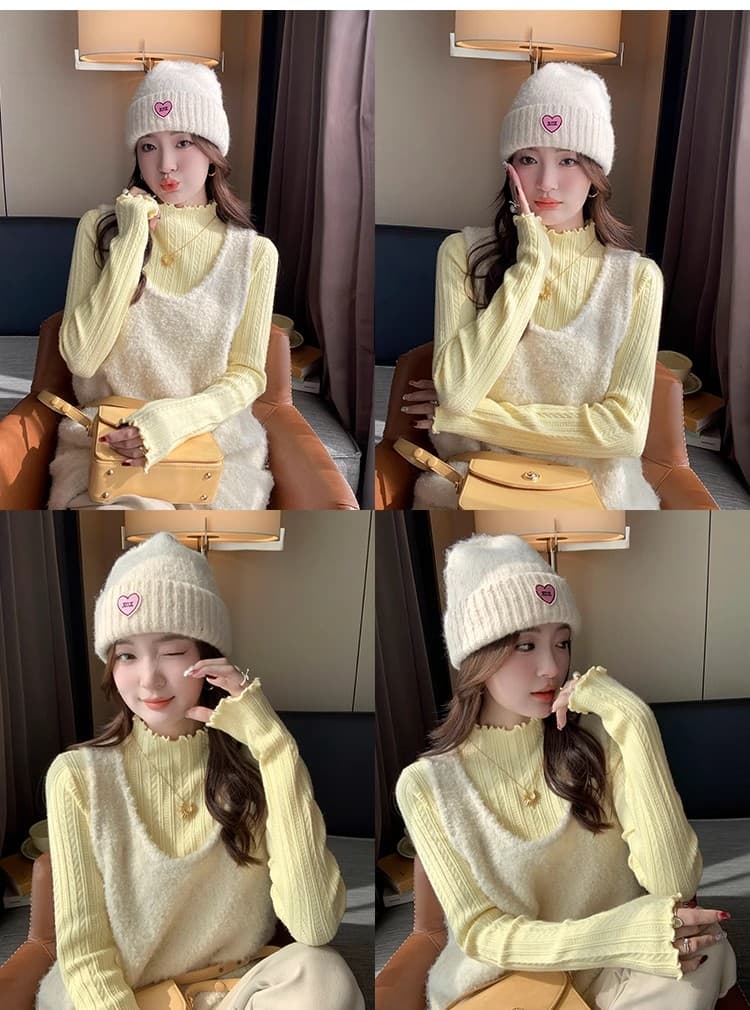 거위 옐로우 반하이넥 기본 셔츠 여성 인사이드 가져 가라. 봄 가을 새로운 프릴 스웨터 고급 센스 몸매 가꾸기 긴팔 맨위 상세 이미지 18