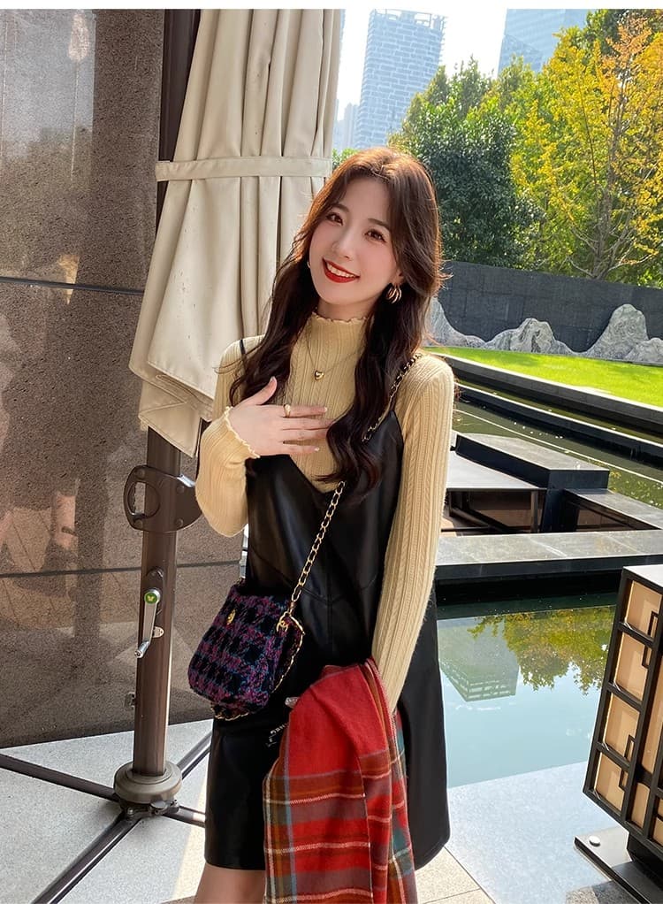 거위 옐로우 반하이넥 기본 셔츠 여성 인사이드 가져 가라. 봄 가을 새로운 프릴 스웨터 고급 센스 몸매 가꾸기 긴팔 맨위 상세 이미지 46
