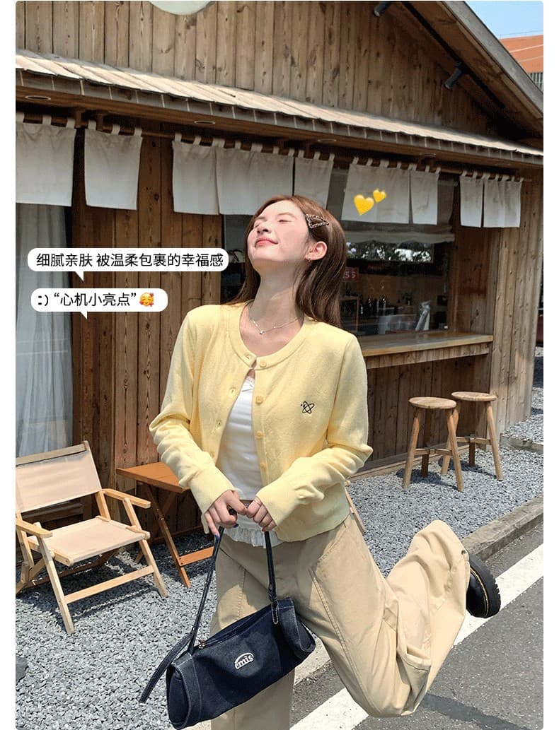 황색 오픈 가디건 여성 2026 새로운 봄 가을 니트 외부 가져 가라. 스웨터 코트 이른 가을 분위기 센스 착용 잡아라. 의류 상세 이미지 4