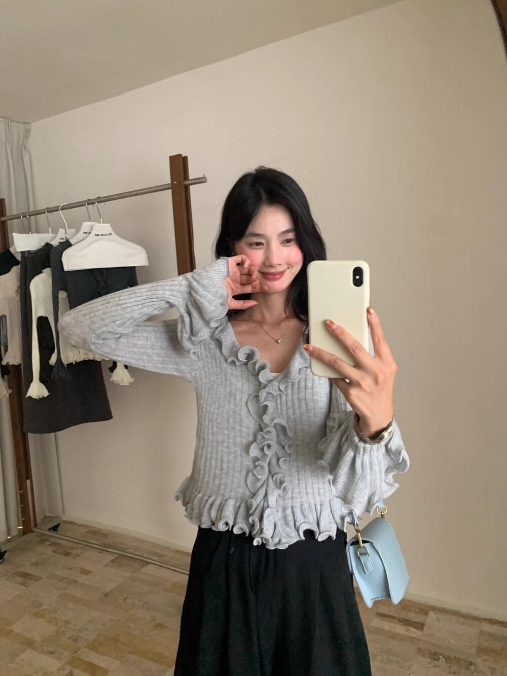 한국 스타일 달콤함 순수한 욕망 목이버섯 레이스 몸매 가꾸기 니트 스웨터 2025 가을 새로운 맨위 허리 수축 V넥 스웨터 상세 이미지 9