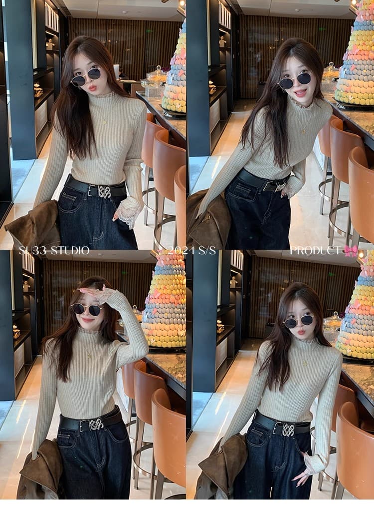 레이스 기본 셔츠 여성 고급 센스 2025 새로운 인사이드 가져 가라. 레트로 몸매 가꾸기 반하이넥 가을 겨울 맨위 상세 이미지 22