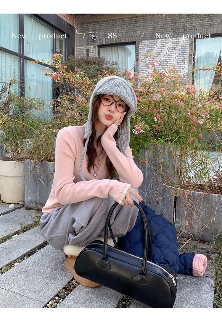 레이스 반하이넥 기본 셔츠 여성 가을 겨울 인사이드 가져 가라. 2025 새로운 중 칼라 스웨터 디자인 센스 몸매 가꾸기 니트 맨위 상세 이미지 34