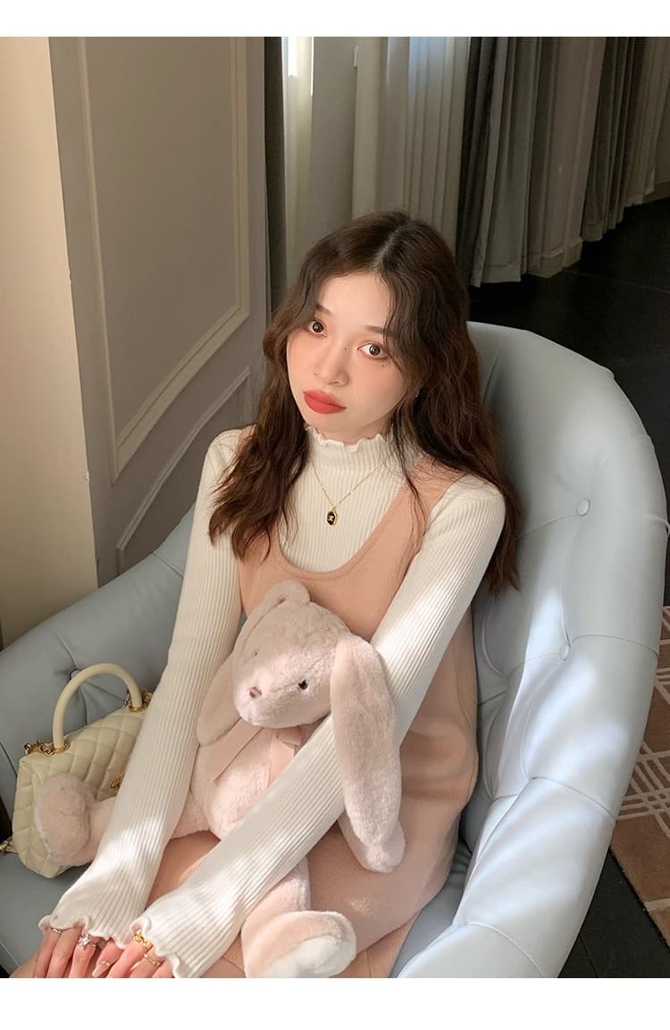 핑크색 스웨터 여자 겨울 털이 있고 두꺼운 하나 플러시 인사이드 가져 가라. 반하이넥 기본 셔츠 동북 특별 두꺼움 니트 맨위 상세 이미지 32