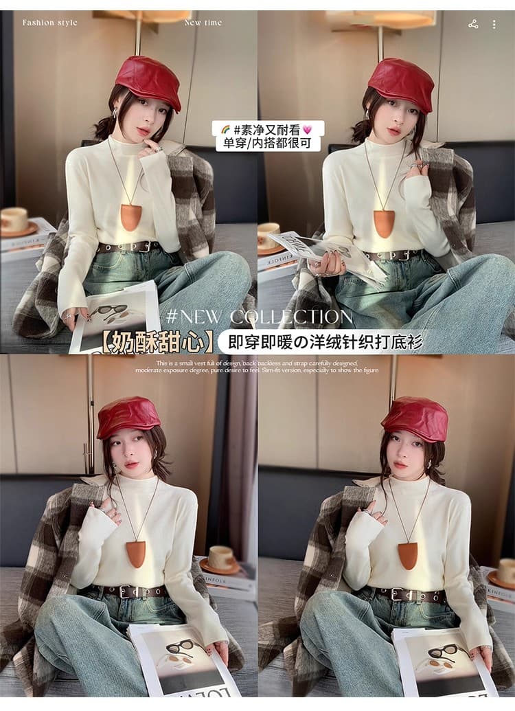 반하이넥 기본 셔츠 여성 가을 겨울 인사이드 가져 가라. 2025 새로운 양모 니트 스웨터 스웨터 자이언트 잘 생긴 ~ 중 이른 가을 맨위 상세 이미지 1