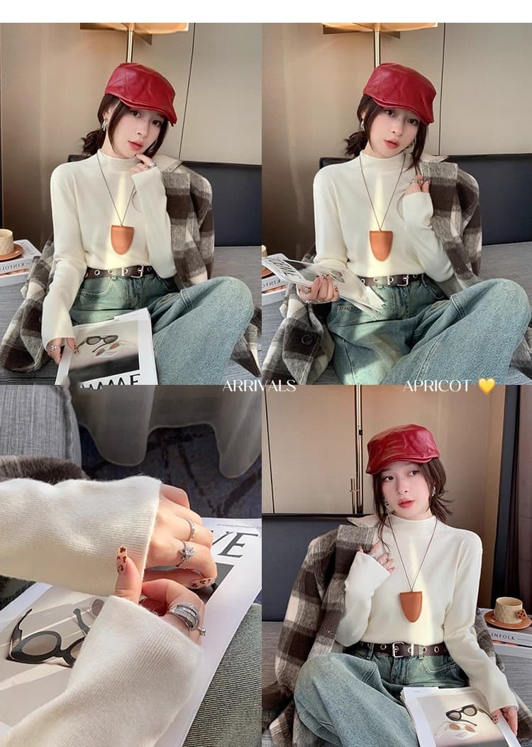 반하이넥 기본 셔츠 여성 가을 겨울 인사이드 가져 가라. 2025 새로운 양모 니트 스웨터 스웨터 자이언트 잘 생긴 ~ 중 이른 가을 맨위 상세 이미지 25