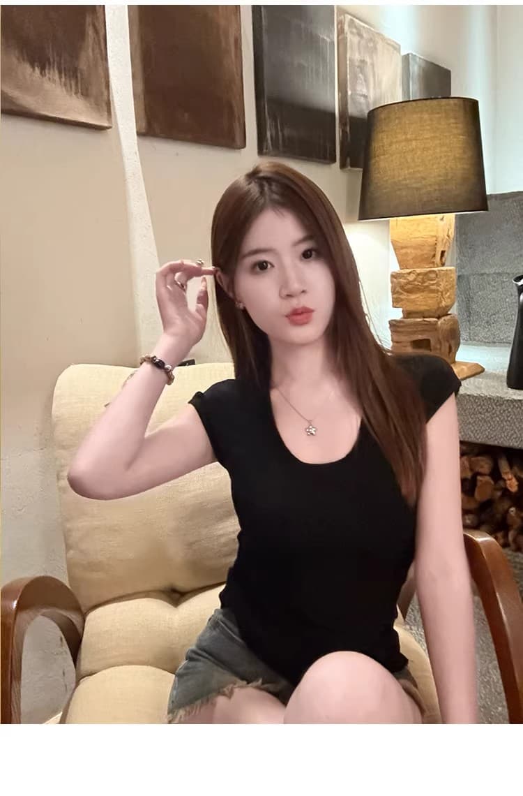 니트 반팔 티셔츠 여성 2026 새로운 여름 몸매 가꾸기 디스플레이 얇고 작은 날다 소매 u 칼라 쇼트 스타일 맨위 상세 이미지 26