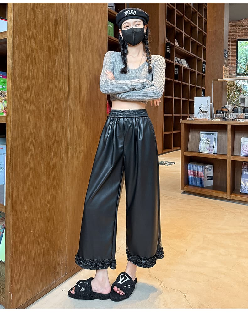 실사 프릴 소프트 스킨 바지 여성 2025 가을 새로운 하이웨이스트 와이드 레그 팬츠 패션 품격 다용도 스트레이트 바지 상세 이미지 22
