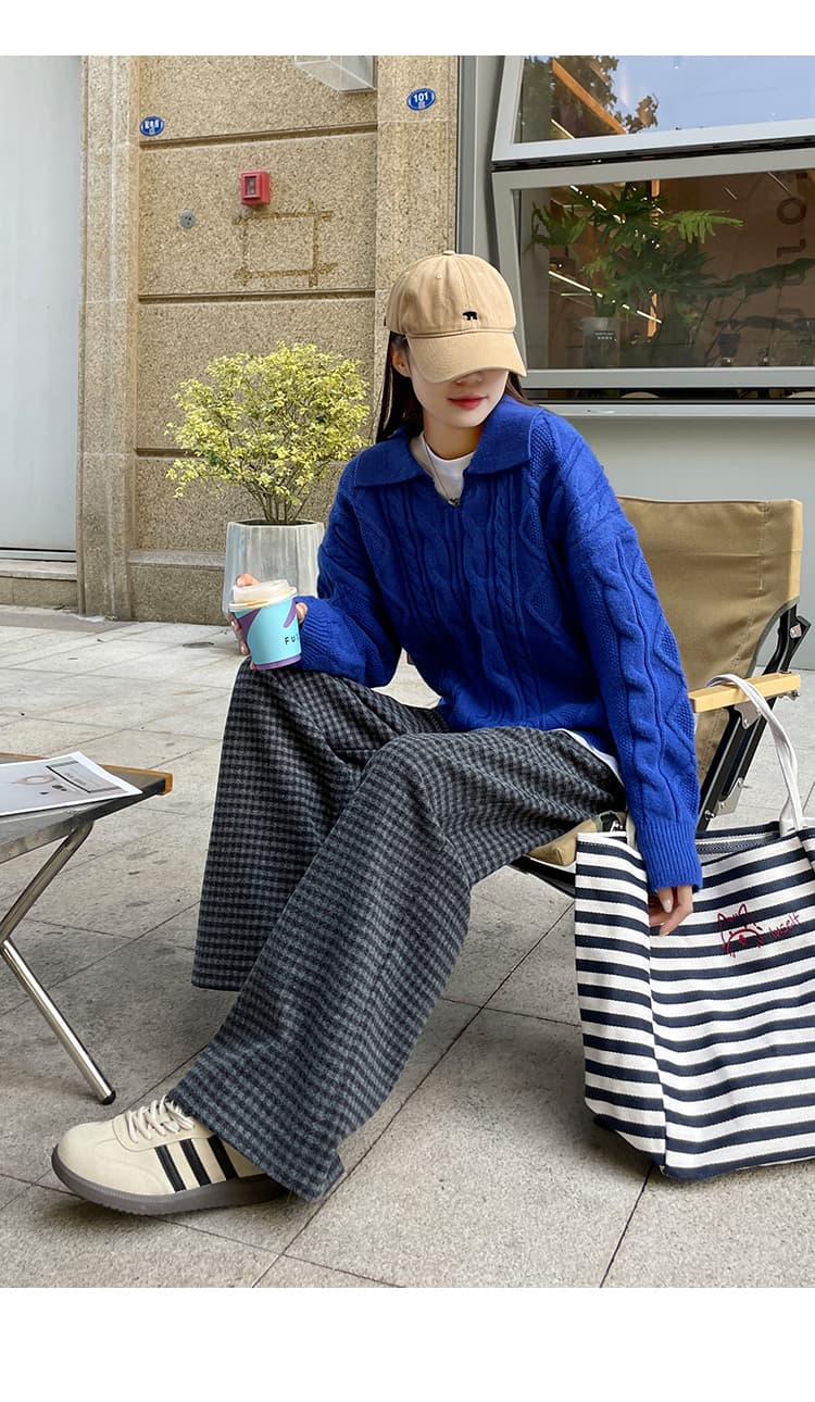 가을 겨울 모직 체크무늬 와이드 레그 팬츠 하이웨이스트 캐주얼 바지 도루 센스 두꺼운 정장 바지 슬림해 보이는 다용도 한국 스타일 스트레이트 팬츠 상세 이미지 31
