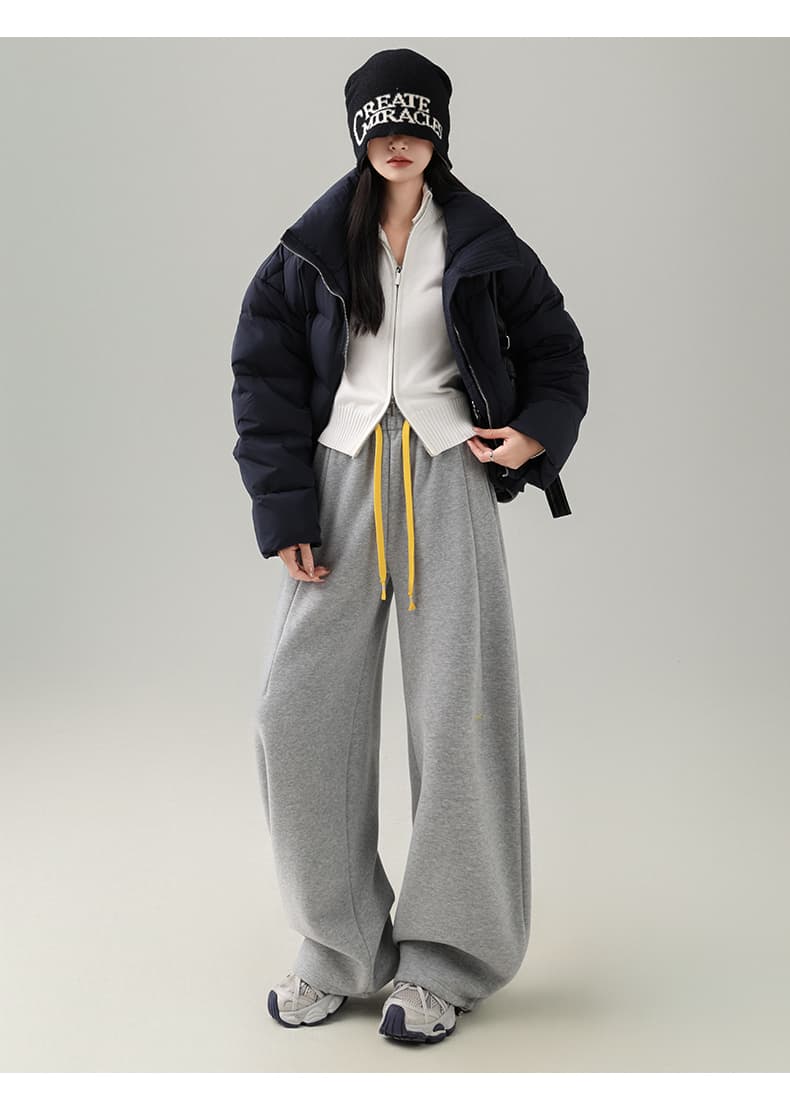 아메리칸 캐주얼 바나나 운동 바지 여성 겨울 2025 새로운 웨이 바지 모통이 칼 바지 하이웨이스트 와이드 레그 팬츠 어린이 털이 있는 섹션 상세 이미지 37
