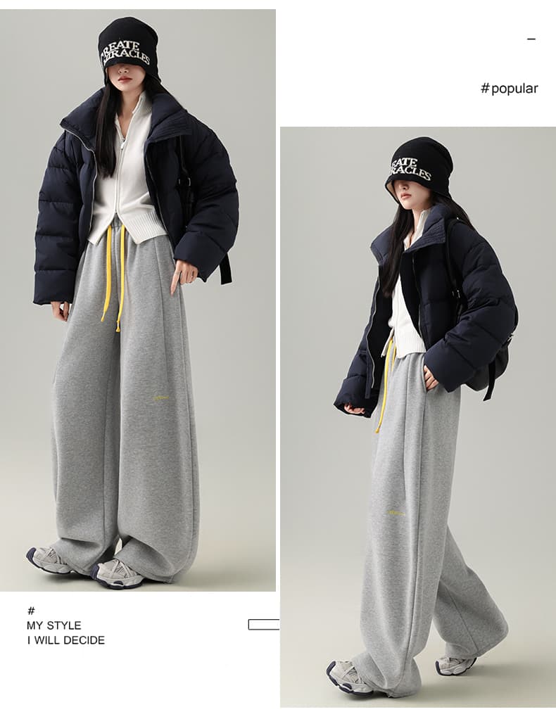 아메리칸 캐주얼 바나나 운동 바지 여성 겨울 2025 새로운 웨이 바지 모통이 칼 바지 하이웨이스트 와이드 레그 팬츠 어린이 털이 있는 섹션 상세 이미지 39