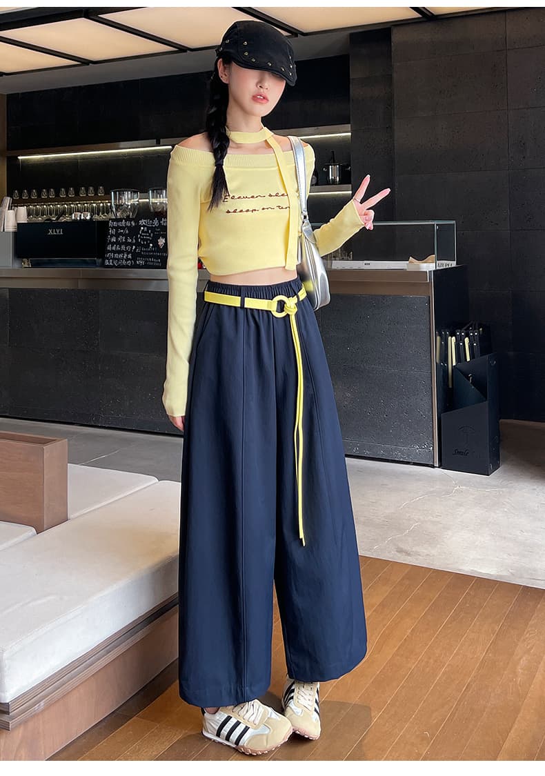 단색 벨트 넓은 다리 캐주얼 바지 2026 봄 한 부서 허리밴드 루즈핏 다용도 연령 감소 레트로 9 포인트 스트레이트 팬츠 상세 이미지 32