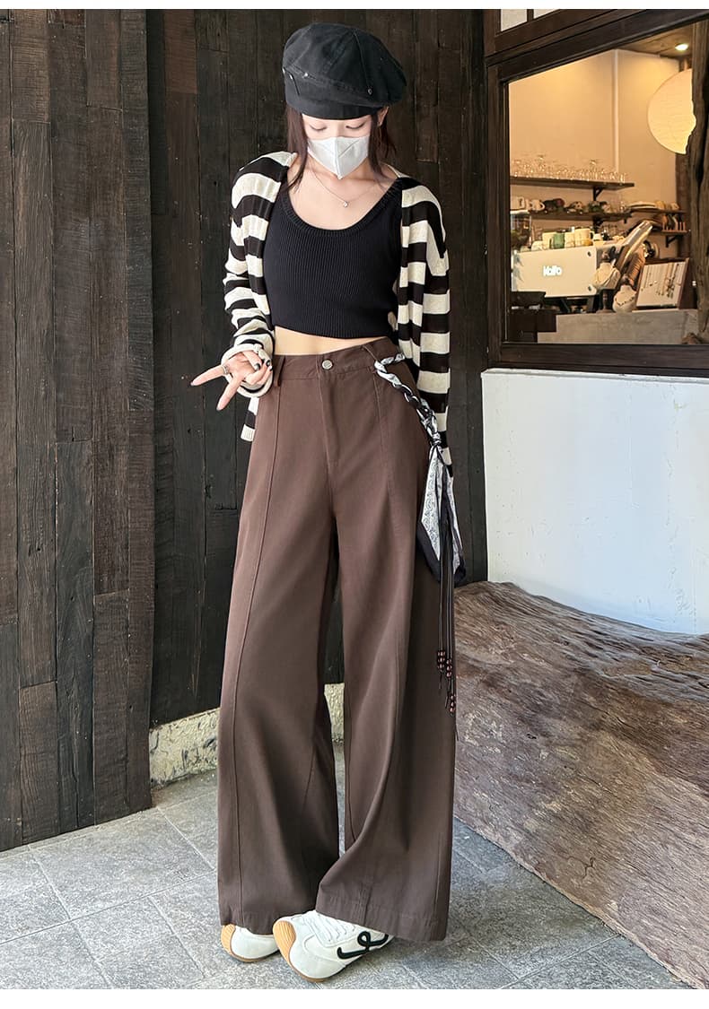 느슨함 센스 오래된 돈 바람 워시 물 면 넓은 다리 캐주얼 바지 여성 가을 디자인 센스 하이웨이스트 슬림해 보이는 도루 센스 스트레이트 긴 바지 상세 이미지 40