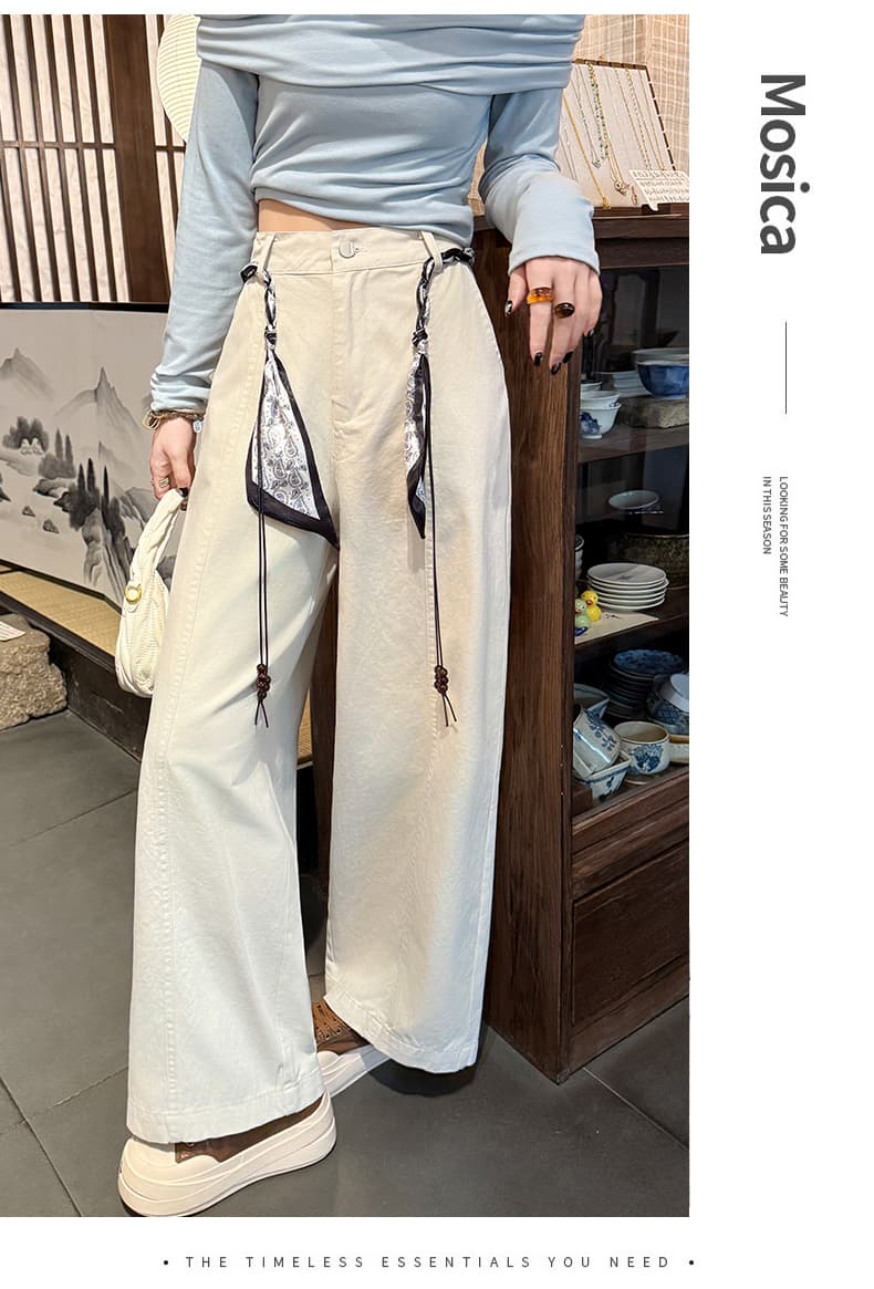 느슨함 센스 오래된 돈 바람 워시 물 면 넓은 다리 캐주얼 바지 여성 가을 디자인 센스 하이웨이스트 슬림해 보이는 도루 센스 스트레이트 긴 바지 상세 이미지 43
