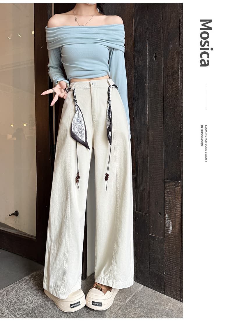 느슨함 센스 오래된 돈 바람 워시 물 면 넓은 다리 캐주얼 바지 여성 가을 디자인 센스 하이웨이스트 슬림해 보이는 도루 센스 스트레이트 긴 바지 상세 이미지 46