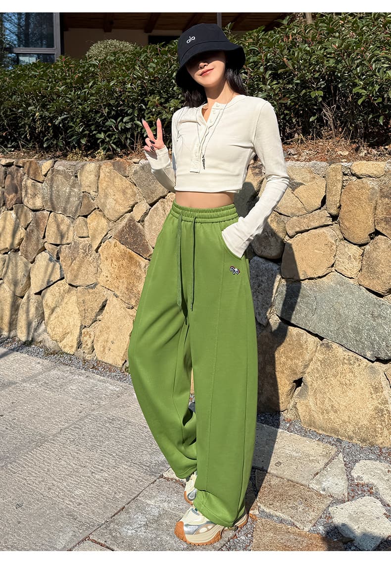 실사 아메리칸 모통이 칼 운동 바지 여성 2026 봄 가을 새로운 패치워크 하이웨이스트 스트레이트 루즈핏 캐주얼 넓은 다리 웨이 바지 상세 이미지 49