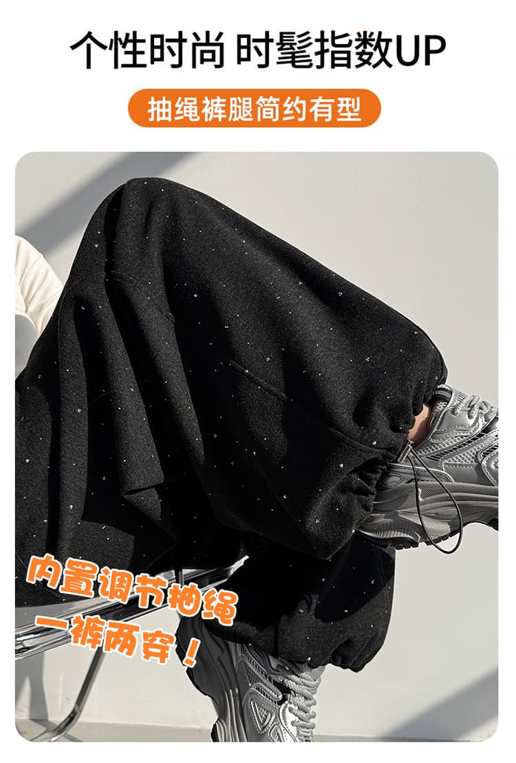 실사 봄 가을 새로운 무거운 작업 핫픽스 패션 둘 착용 모통이 칼 바지 캐주얼 와이드 레그 팬츠 운동 웨이 바지 바나나 바지 여성 상세 이미지 11