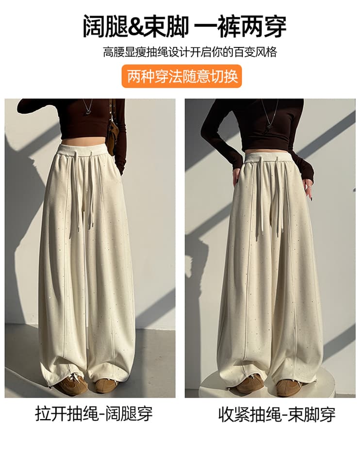 실사 봄 가을 새로운 무거운 작업 핫픽스 패션 둘 착용 모통이 칼 바지 캐주얼 와이드 레그 팬츠 운동 웨이 바지 바나나 바지 여성 상세 이미지 12