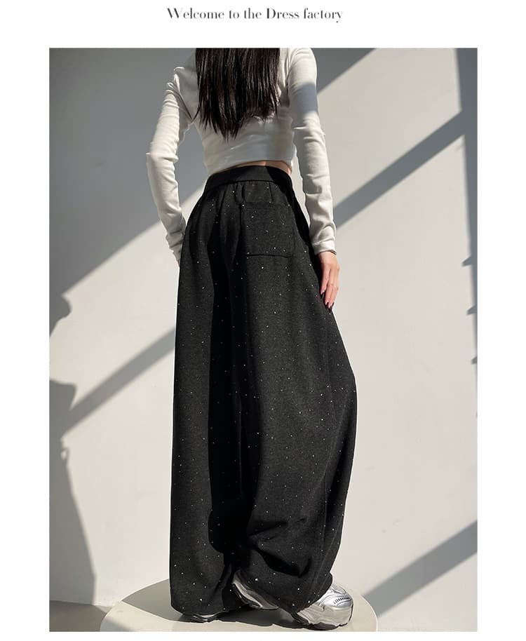 실사 봄 가을 새로운 무거운 작업 핫픽스 패션 둘 착용 모통이 칼 바지 캐주얼 와이드 레그 팬츠 운동 웨이 바지 바나나 바지 여성 상세 이미지 49