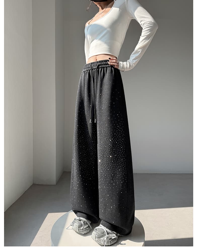 실사 봄 가을 새로운 무거운 작업 핫픽스 패션 둘 착용 모통이 칼 바지 캐주얼 와이드 레그 팬츠 운동 웨이 바지 바나나 바지 여성 상세 이미지 50