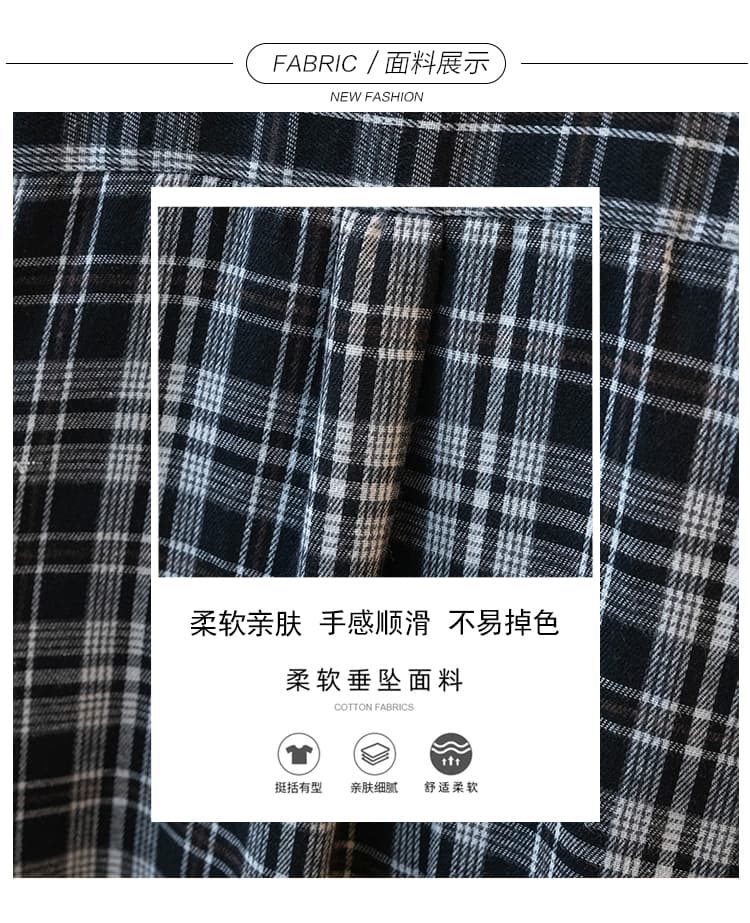 실사 빅 사이즈 여성 의류 새로운 학원 스타일 긴팔 해군 체크무늬 셔츠 아메리칸 레트로 고급 센스 루즈핏 맨위 상세 이미지 6