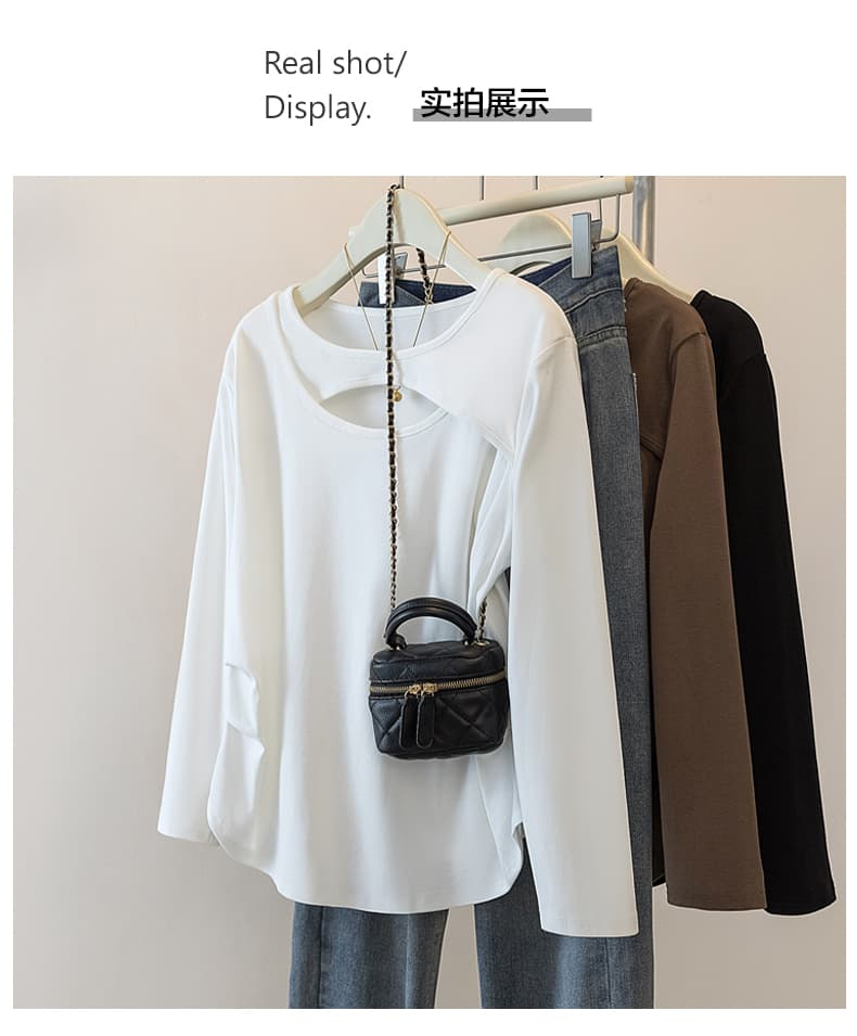 실사 빅 사이즈 여성 의류 새로운 한국 스타일 지방 mm Chic 미니멀리즘 작은 심장 기계 불규칙 홀로우 아웃 긴팔 티셔츠 맨위 상세 이미지 9