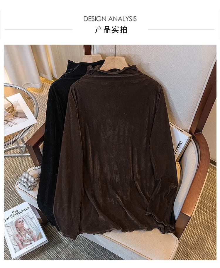 실사 정가 빅 사이즈 여성 의류 가을 겨울 새로운 한국 스타일 하프 높음 슬림해 보이는 벨벳 기본 셔츠 외국 가스 인사이드 가져 가라. 셔츠 맨위 상세 이미지 10
