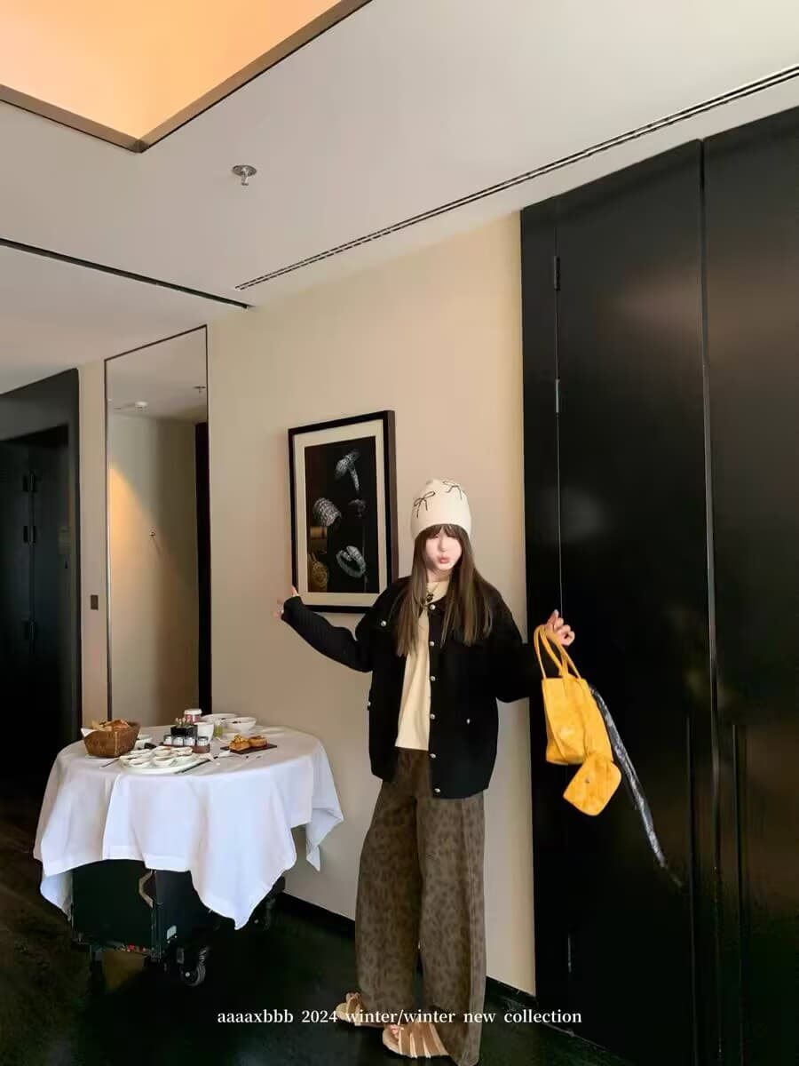 aaaaxbbb 황야 헌터 세탁기 표범 청바지 여자 가을과 겨울 코튼 바지 느슨한 슬림 도핑 바지 상세 이미지 2