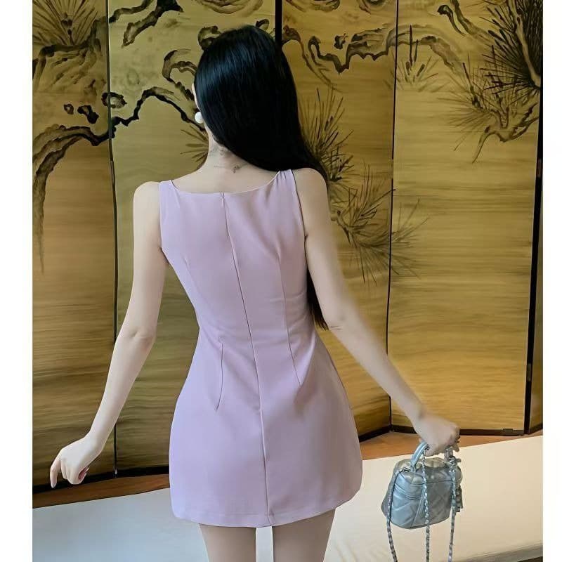 2025 무거운 작업 새로운 보 드레스 여름 달콤한 천 골드 허리 슬림 기질 순수한 욕망 치마 이미지 5