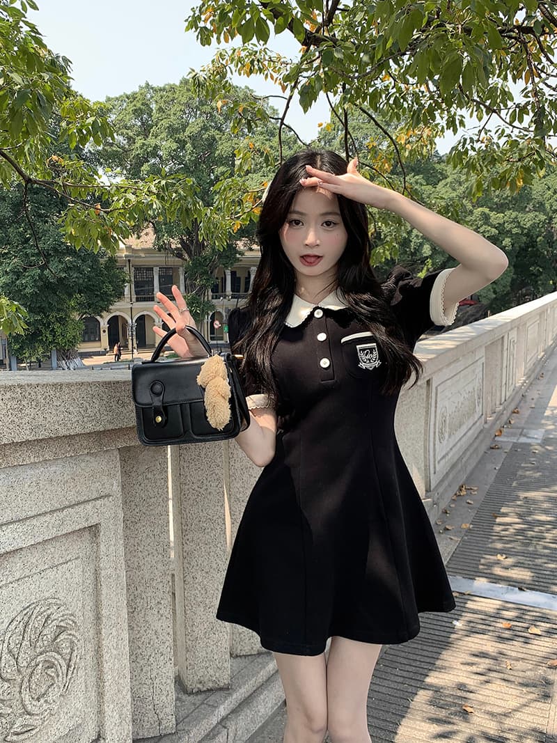 여름 새로운 디자인 센스 패션 POLO 칼라 반팔 여성 드레스 몸매 가꾸기 슬림해 보이는 a 어린이 치마 그는 벤 바람 미니 스커트 이미지 4