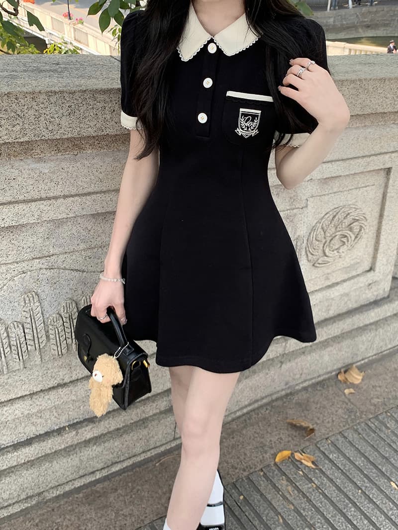 여름 새로운 디자인 센스 패션 POLO 칼라 반팔 여성 드레스 몸매 가꾸기 슬림해 보이는 a 어린이 치마 그는 벤 바람 미니 스커트 상세 이미지 9