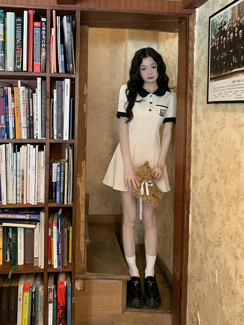 여름 새로운 디자인 센스 패션 POLO 칼라 반팔 여성 드레스 몸매 가꾸기 슬림해 보이는 a 어린이 치마 그는 벤 바람 미니 스커트 상세 이미지 12