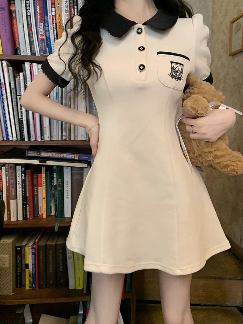 여름 새로운 디자인 센스 패션 POLO 칼라 반팔 여성 드레스 몸매 가꾸기 슬림해 보이는 a 어린이 치마 그는 벤 바람 미니 스커트 상세 이미지 17