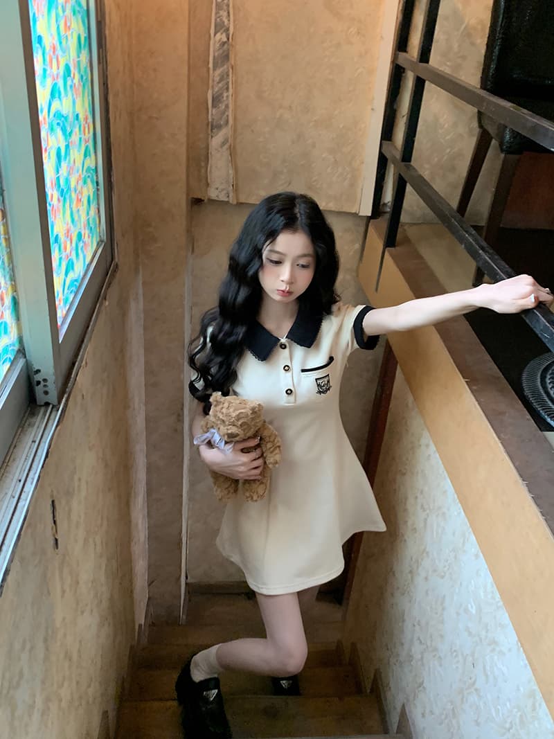 여름 새로운 디자인 센스 패션 POLO 칼라 반팔 여성 드레스 몸매 가꾸기 슬림해 보이는 a 어린이 치마 그는 벤 바람 미니 스커트 상세 이미지 18