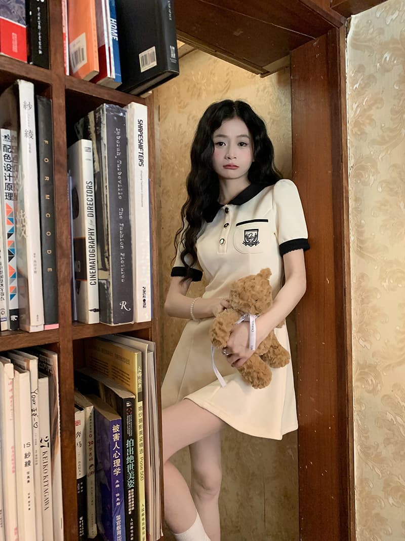 여름 새로운 디자인 센스 패션 POLO 칼라 반팔 여성 드레스 몸매 가꾸기 슬림해 보이는 a 어린이 치마 그는 벤 바람 미니 스커트 상세 이미지 21