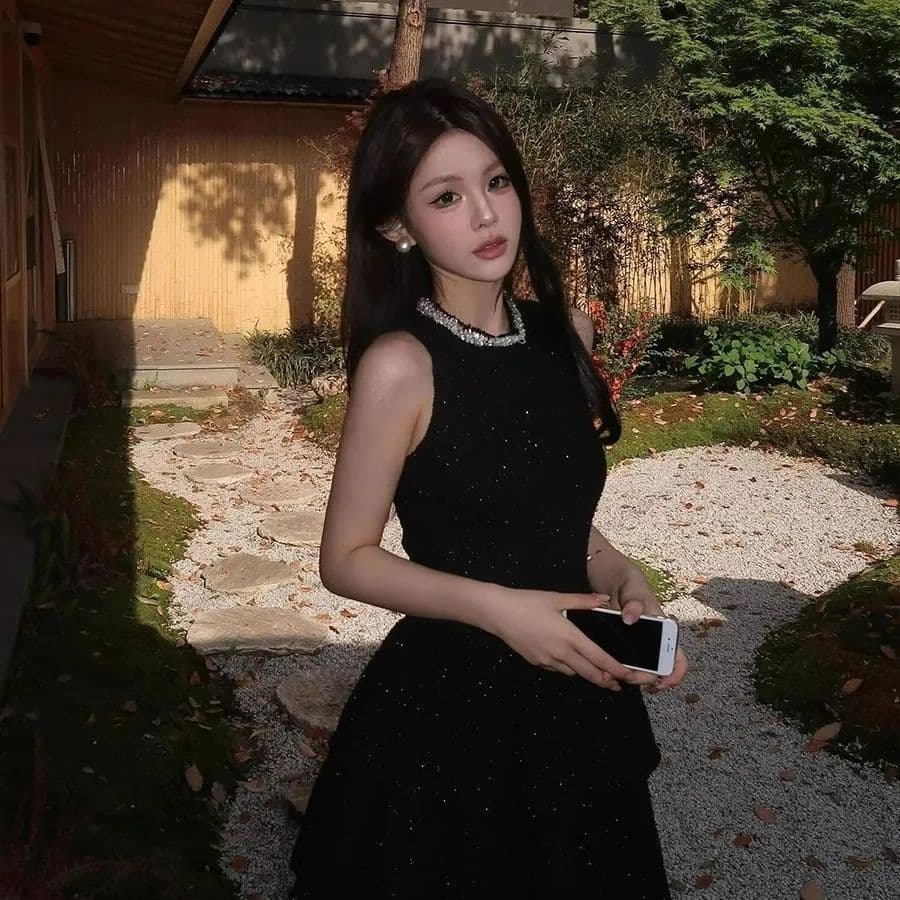아름다운 핫걸 허리 수축 드레스 여성 의류 프랑스식 품격 천 골드 고급 센스 작은 검은 드레스 생일 행사 치마 짧은 치마 이미지 2