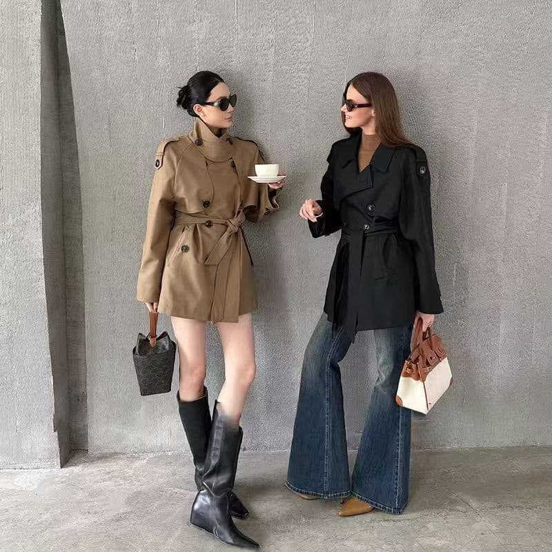 한 부서 새로운 다용도 패션 클래식 프로필 모양 폴로 칼라 허리 수축 쇼트 스타일 바람막이 여성 코트 2025 가을 작은 키 상세 이미지 3