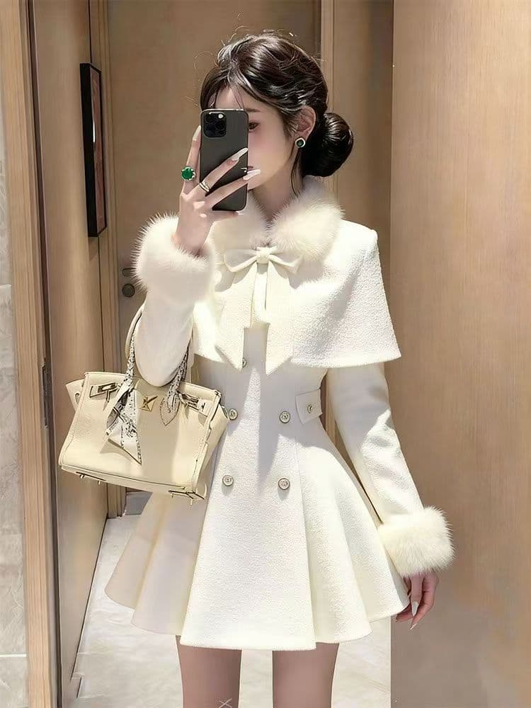 초 겨울 달콤함 미스 첸진 작은 샤넬 스타일 빨간색 숄 망토 재킷 허리 수축 드레스 품격 두 조각 치마 상세 이미지 6