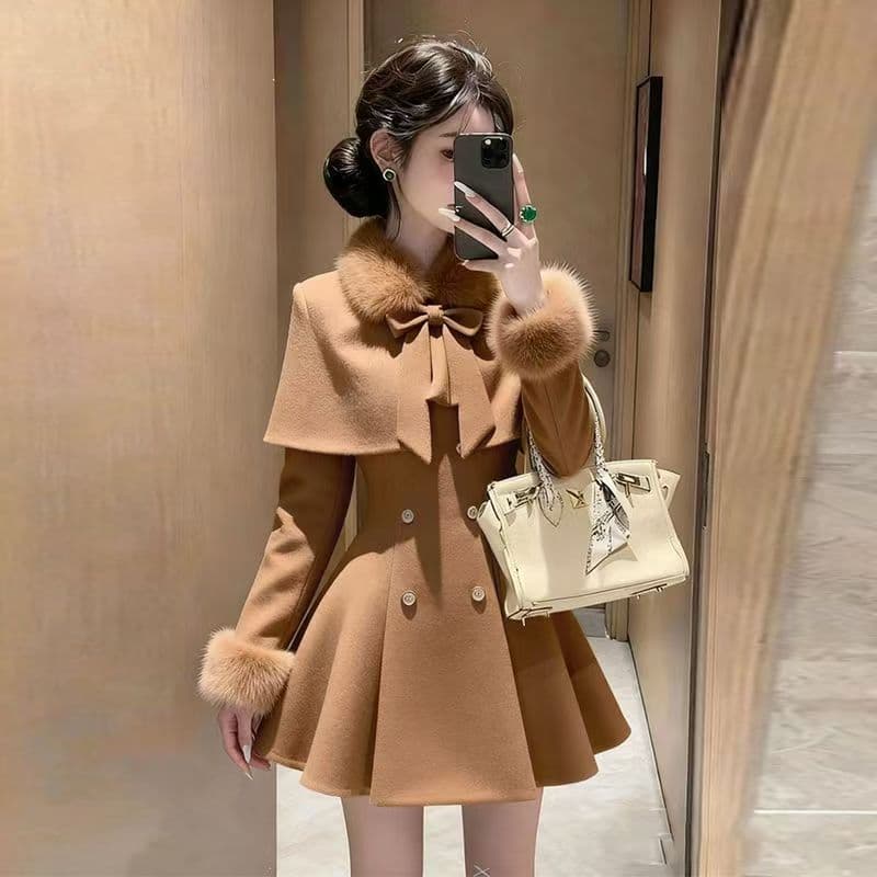 초 겨울 달콤함 미스 첸진 작은 샤넬 스타일 빨간색 숄 망토 재킷 허리 수축 드레스 품격 두 조각 치마 상세 이미지 16