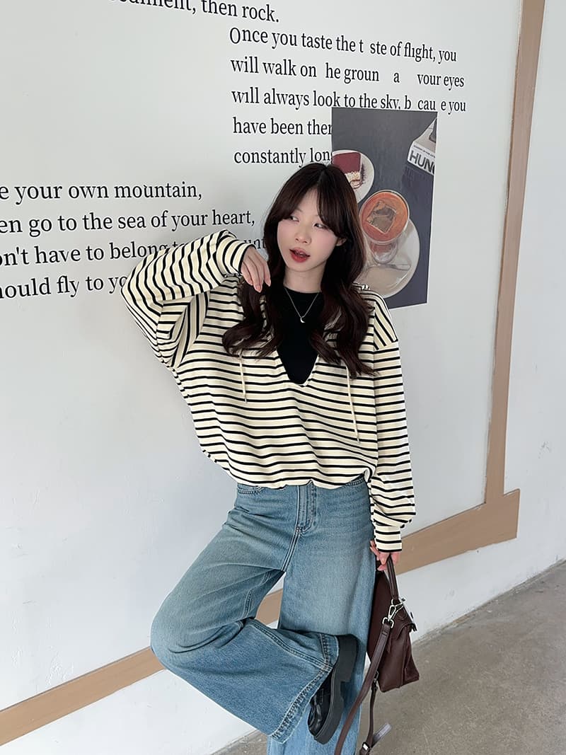 실사 빅 사이즈 여성 의류 후드티 가을 얇은 스타일 2025 트렌디 새로운 페이크 레이어드 스트라이프 후드 루즈핏 한국 스타일 맨위 상세 이미지 17