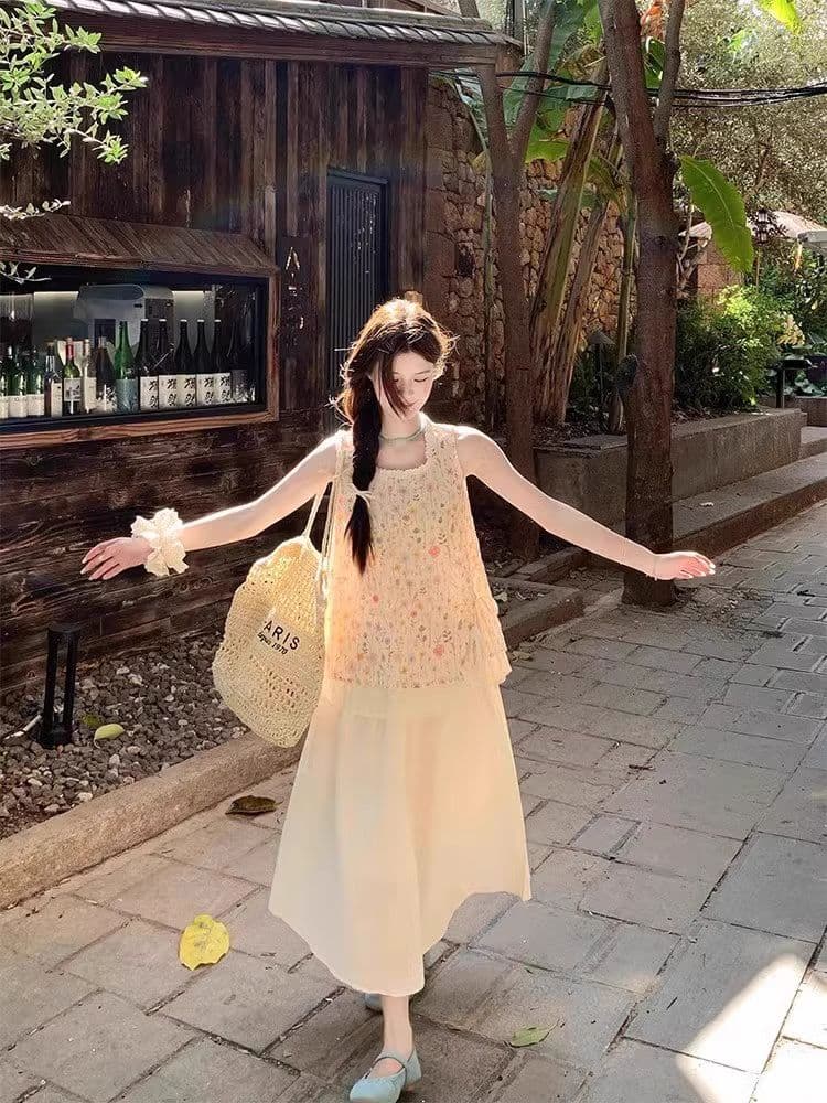 원본 원단 작은 청신 꽃무늬 레이스 민소매 맨위 여성 여름 새로운 한 부서 부드러운 바람 달콤함 상세 이미지 2