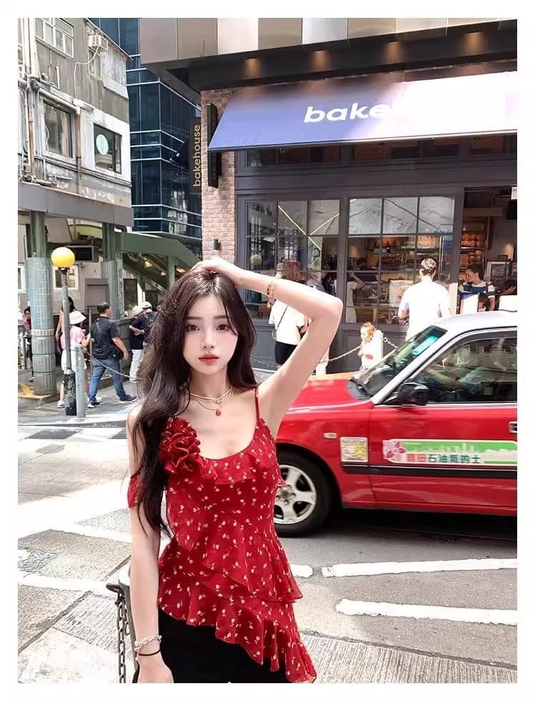 순수한 욕망 바람 고급 센스 품격 불규칙 프릴 핫걸 꽃무늬 슬립 맨위 여성 봄 여름 2026 새로운 상세 이미지 3