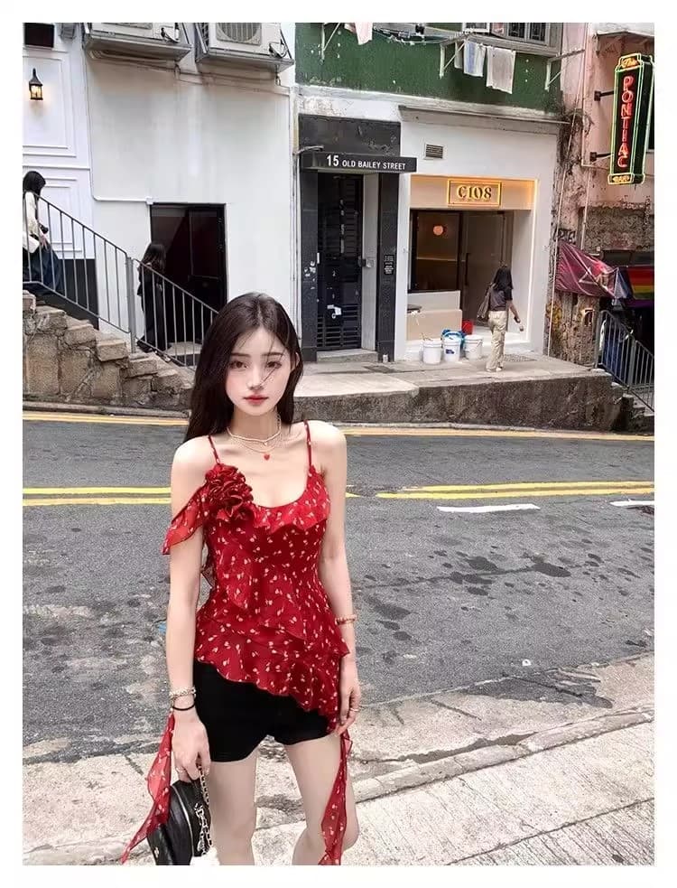 순수한 욕망 바람 고급 센스 품격 불규칙 프릴 핫걸 꽃무늬 슬립 맨위 여성 봄 여름 2026 새로운 상세 이미지 5