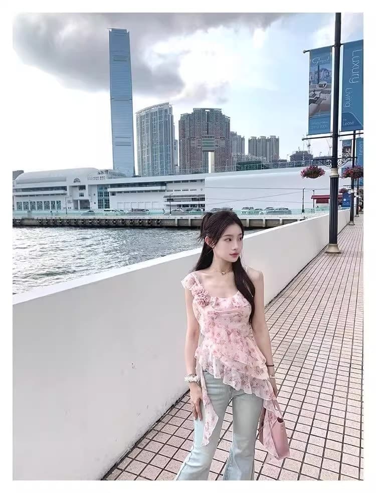 순수한 욕망 바람 고급 센스 품격 불규칙 프릴 핫걸 꽃무늬 슬립 맨위 여성 봄 여름 2026 새로운 상세 이미지 13