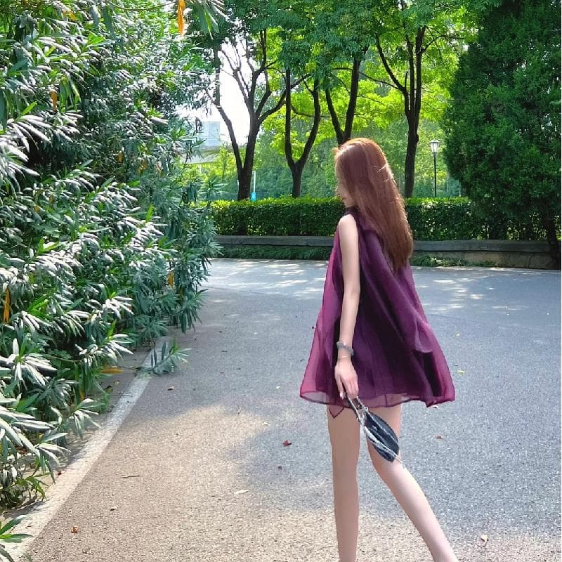 여름 디자인 센스 보라색 쉬폰 셔츠 여름 달콤한 매운맛 맨위 2026 새로운 루즈핏 행침 목 빛 요리 한 바람 여성 의류 상세 이미지 7