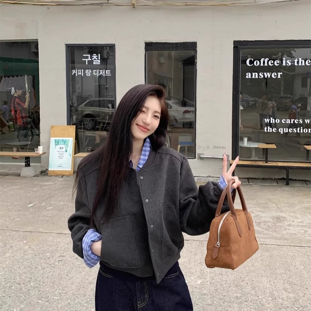 한 부서 레트로 회색 야구 유니폼 여성 코트 가을 새로운 고급 센스 느긋한 바람 루즈핏 캐주얼 재킷 맨위