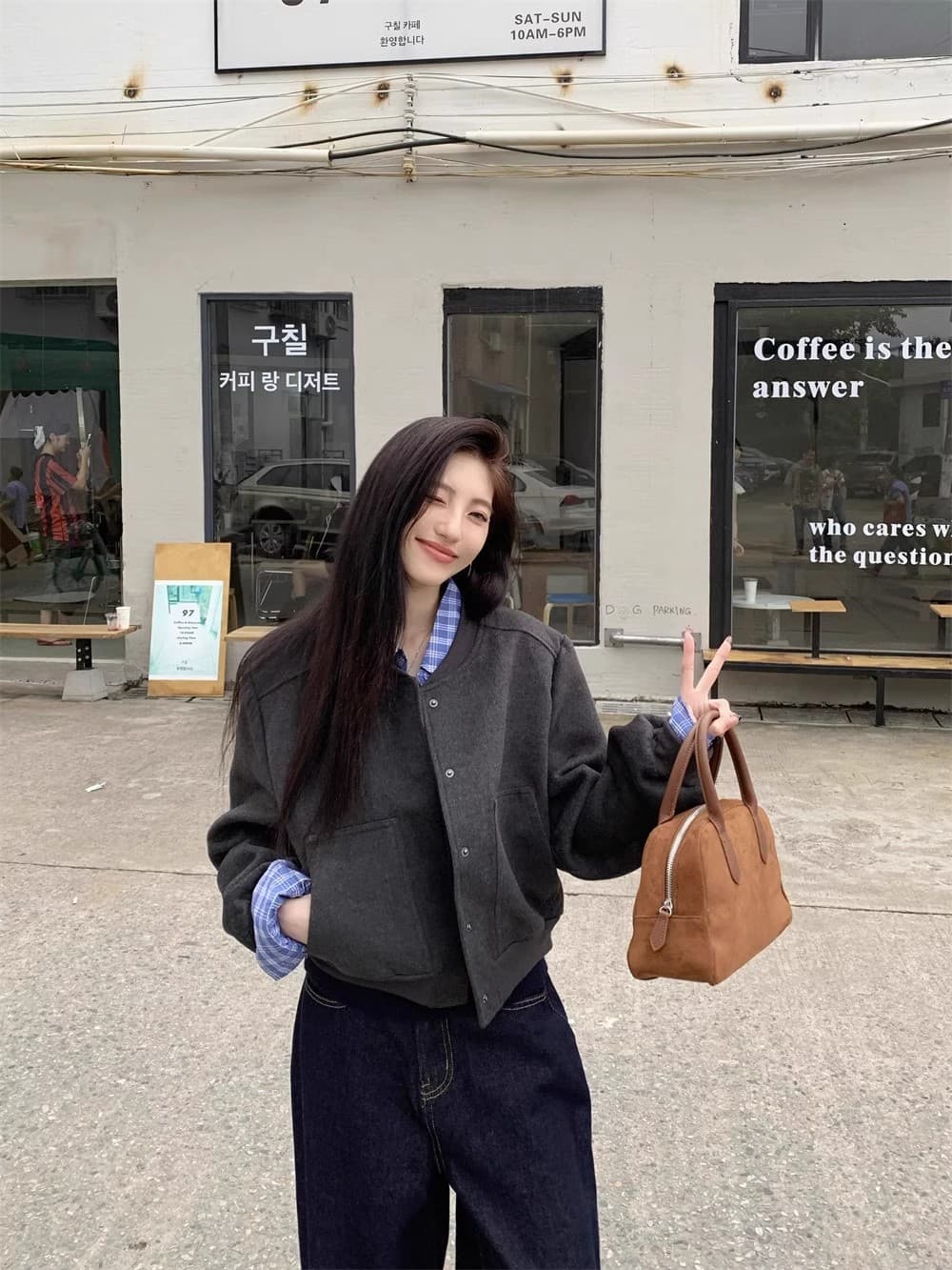 한 부서 레트로 회색 야구 유니폼 여성 코트 가을 새로운 고급 센스 느긋한 바람 루즈핏 캐주얼 재킷 맨위 상세 이미지 4