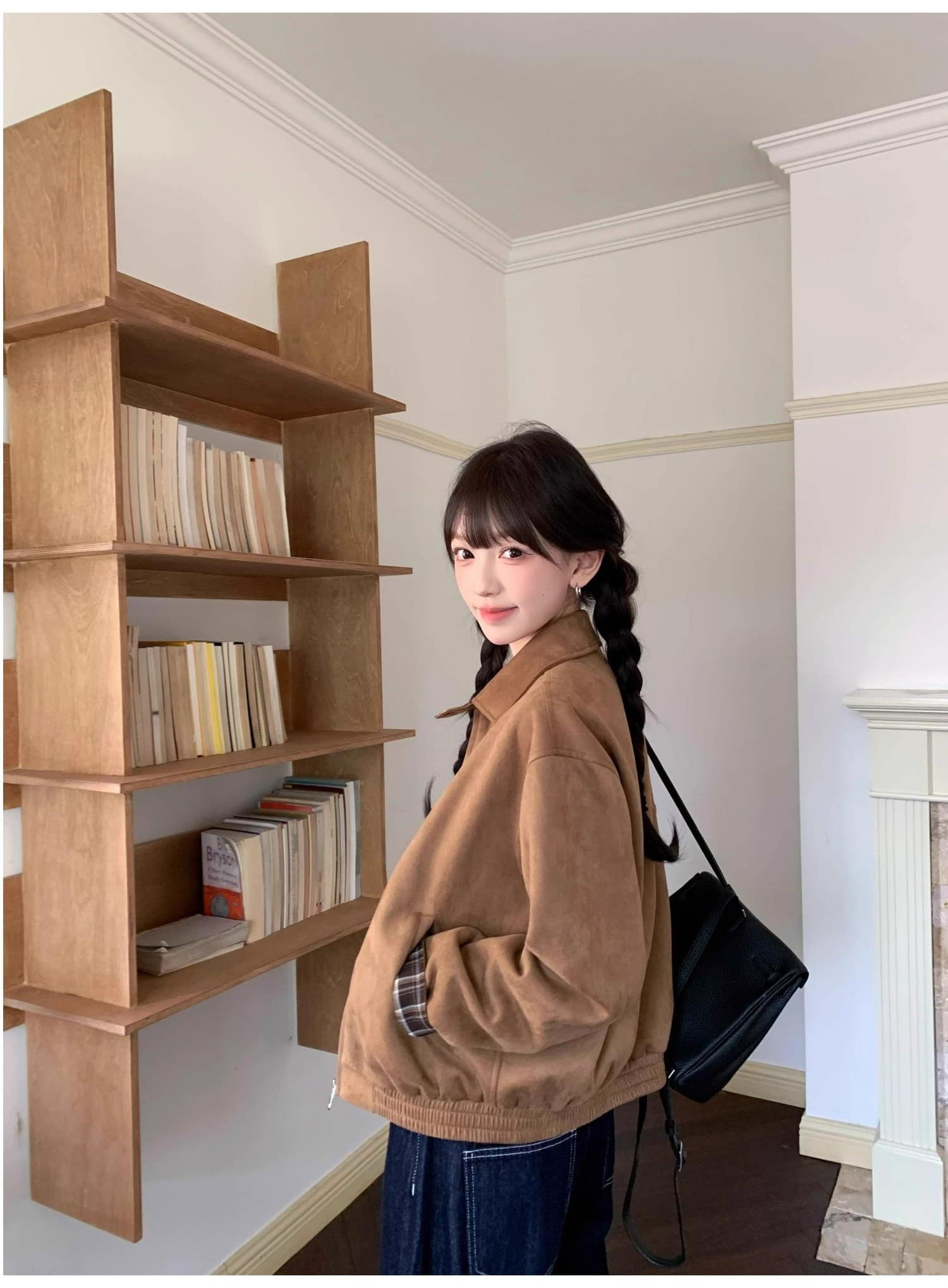 2026 레트로 스웨이드 원단 재킷 여성 조기 가을 아메리칸 루즈핏 폴로 칼라 캐주얼 다용도 재킷 고급 센스 맨위 상세 이미지 21