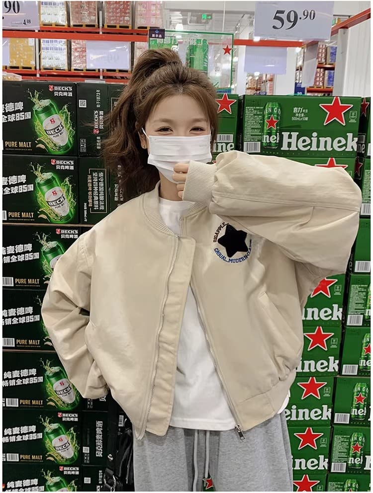 아메리칸 레트로 야구 유니폼 여성 코트 2026 가을 새로운 디자인 센스 루즈핏 캐주얼 다용도 작은 키 재킷 상세 이미지 13