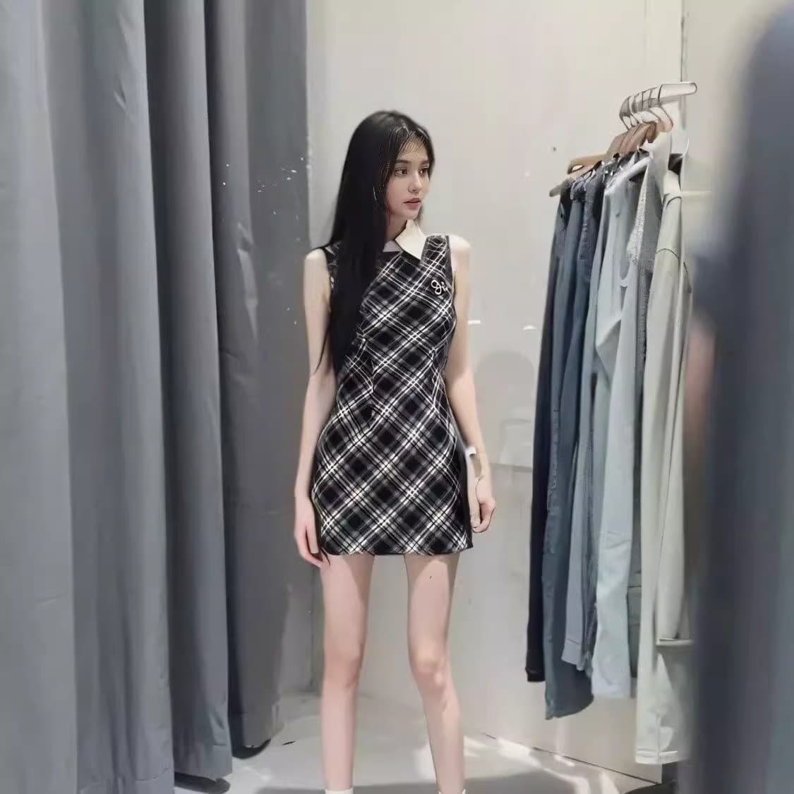 학원 스타일 체크무늬 민소매 여성 드레스 2026 여름 새로운 POLO 칼라 허리 수축 한 마디 미니 스커트 품격 치마 이미지 2